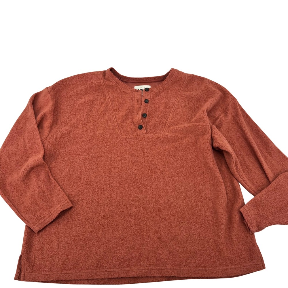 Madewell MWL Womens Henley Sweatshirt Burnt Orange Textured Fleece Large L